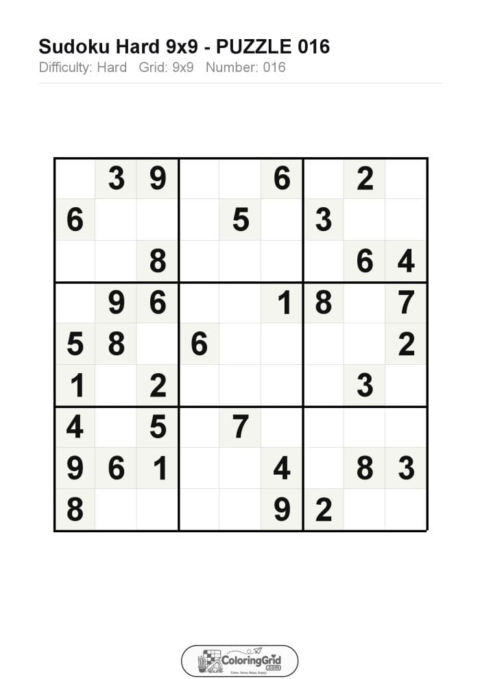 Sudoku HARD 9x9 Puzzle 016