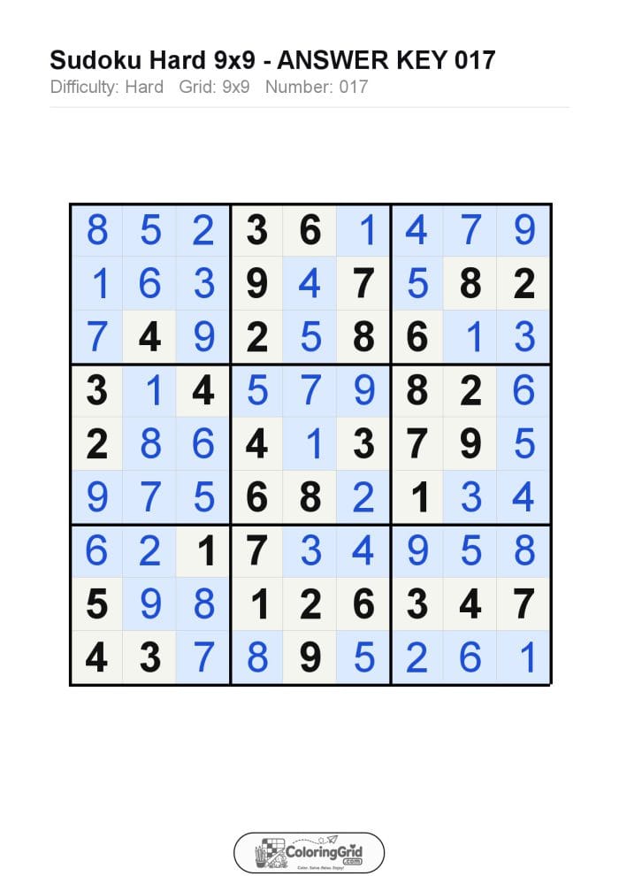 Sudoku HARD 9x9 Puzzle 017 - ANSWER
