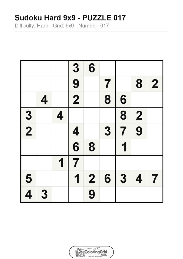 Sudoku HARD 9x9 Puzzle 017