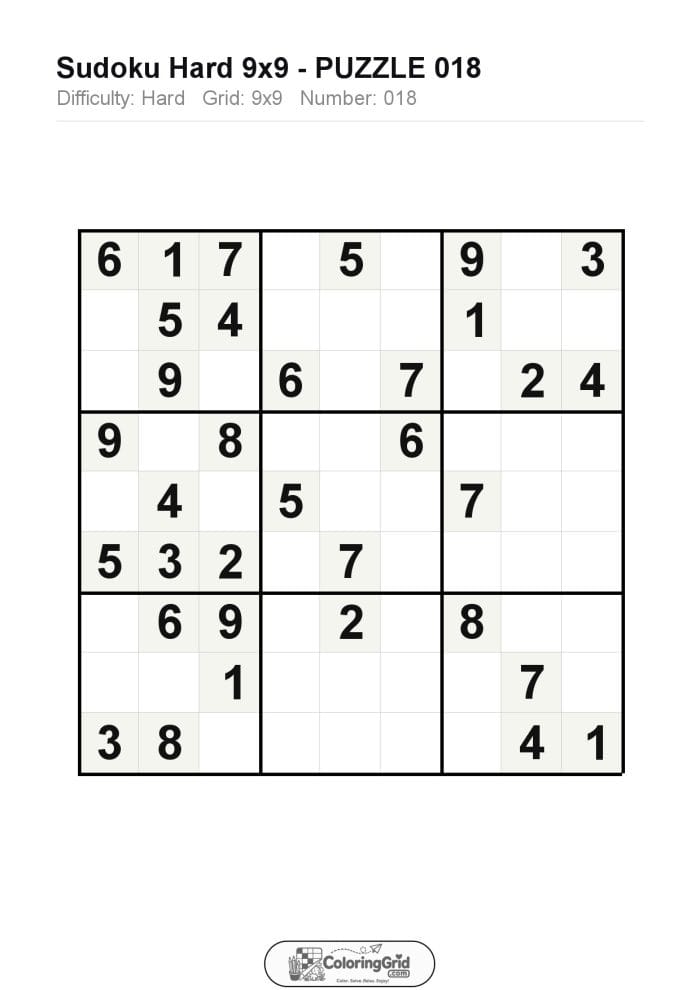 Sudoku HARD 9x9 Puzzle 018