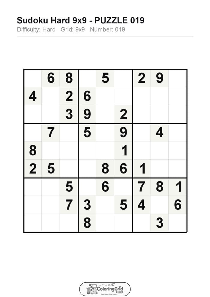 Sudoku HARD 9x9 Puzzle 019