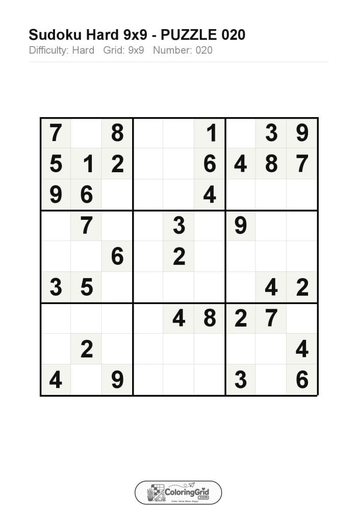 Sudoku HARD 9x9 Puzzle 020