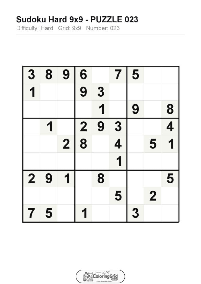 Sudoku HARD 9x9 Puzzle 023