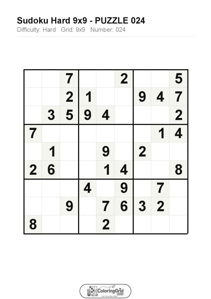Sudoku HARD 9x9 Puzzle 024