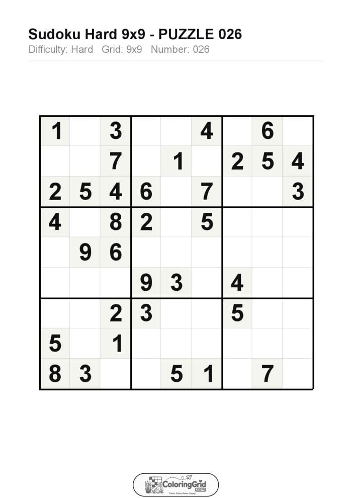 Sudoku HARD 9x9 Puzzle 026