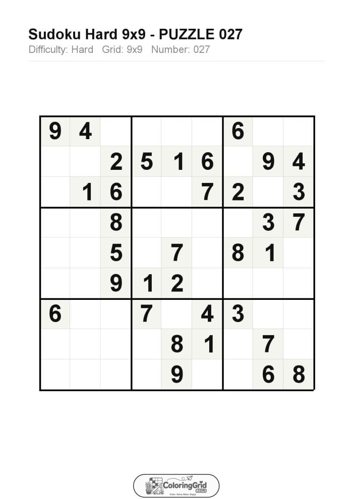 Sudoku HARD 9x9 Puzzle 027