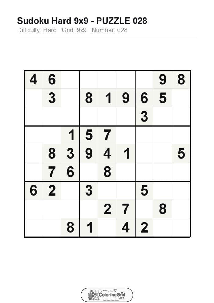 Sudoku HARD 9x9 Puzzle 028