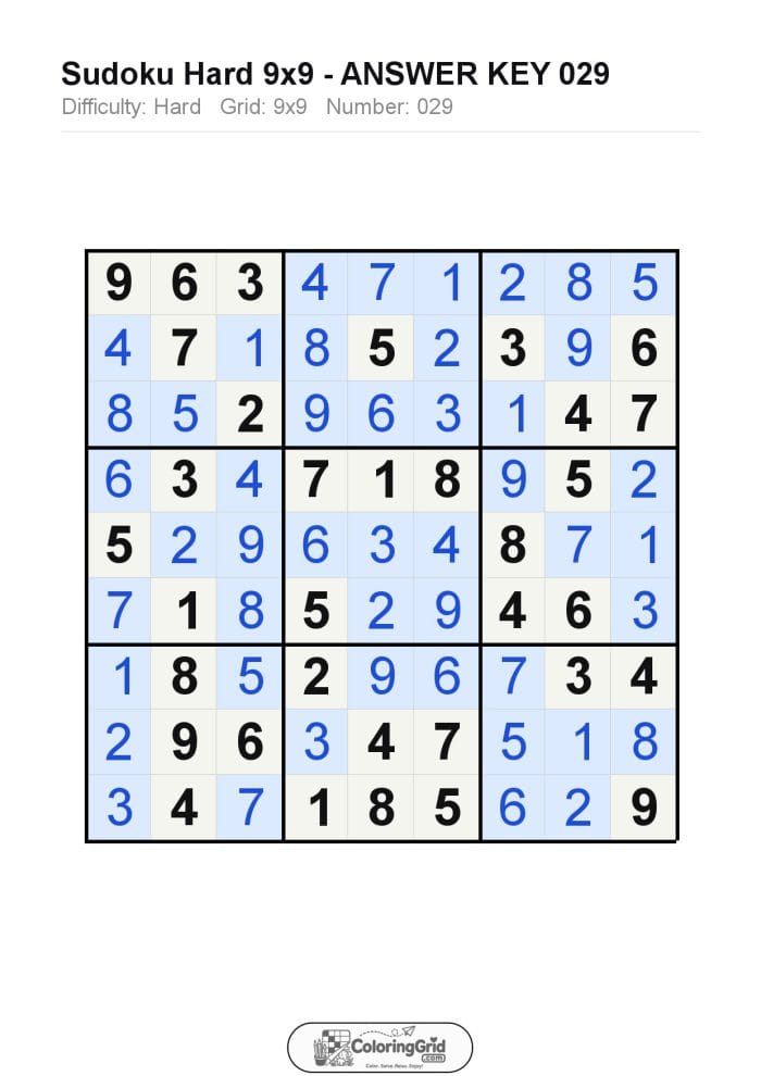 Sudoku HARD 9x9 Puzzle 029 - ANSWER