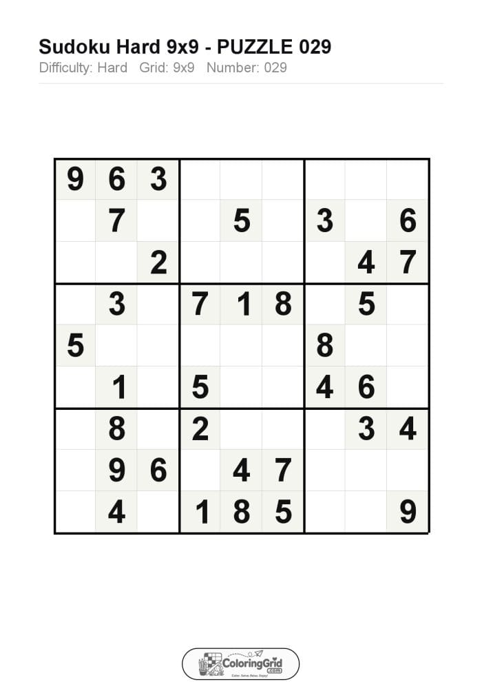 Sudoku HARD 9x9 Puzzle 029