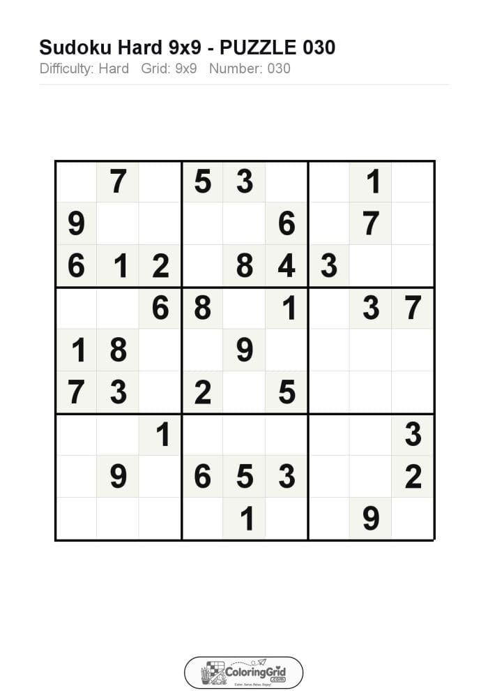 Sudoku HARD 9x9 Puzzle 030