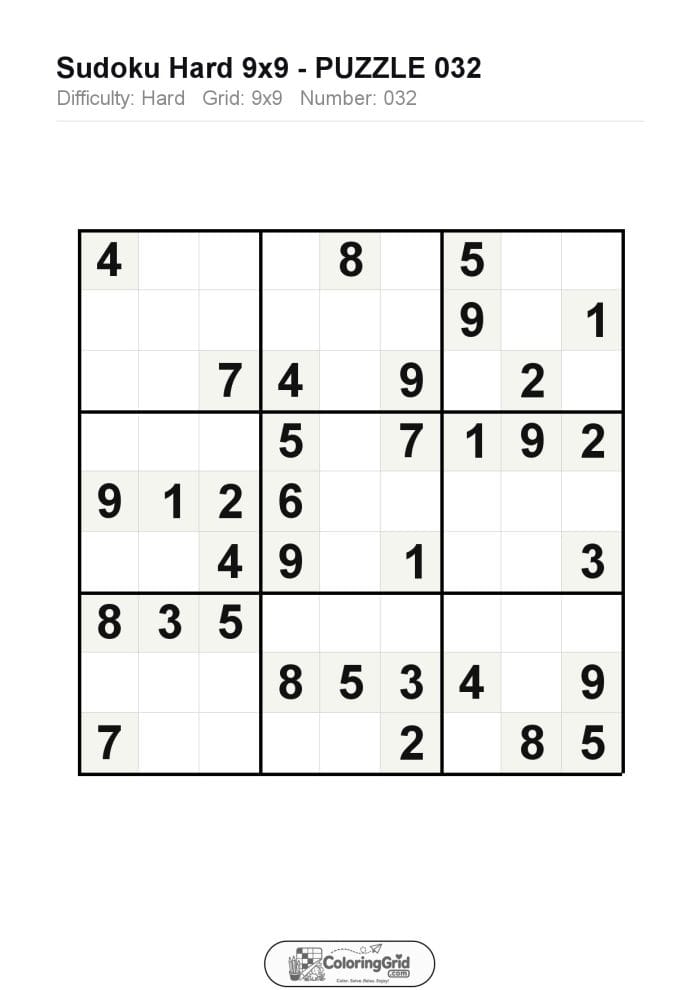 Sudoku HARD 9x9 Puzzle 032