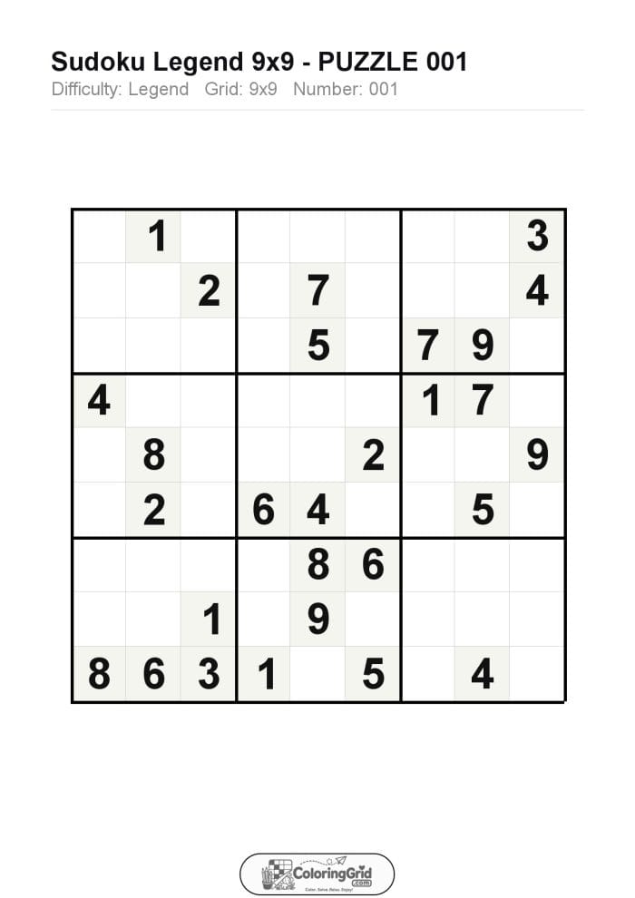 Sudoku LEGEND 9x9 Puzzle 001