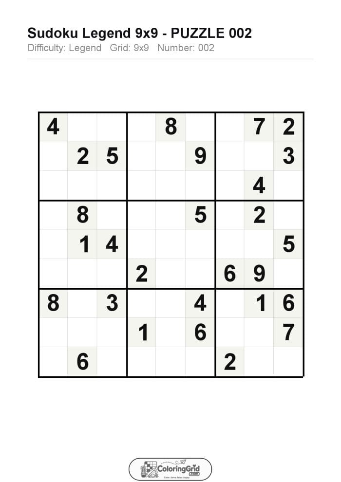 Sudoku LEGEND 9x9 Puzzle 002