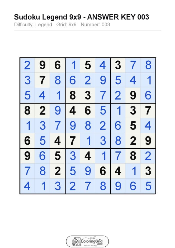 Sudoku LEGEND 9x9 Puzzle 003 - ANSWER