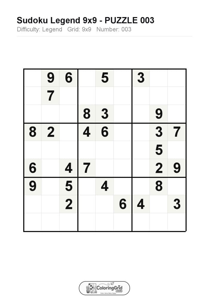 Sudoku LEGEND 9x9 Puzzle 003