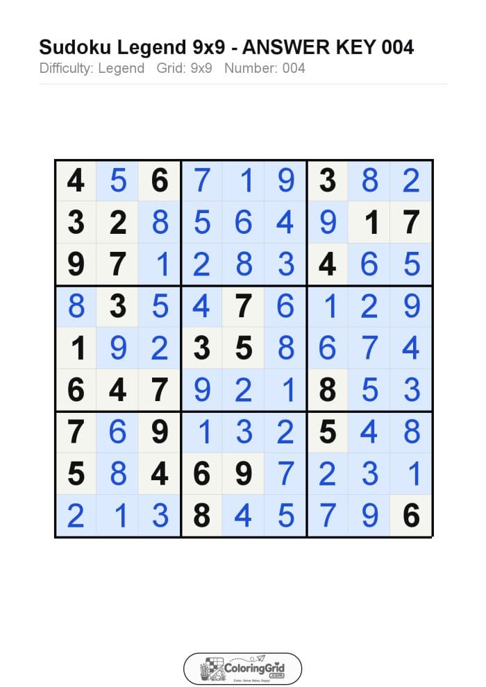 Sudoku LEGEND 9x9 Puzzle 004 - ANSWER
