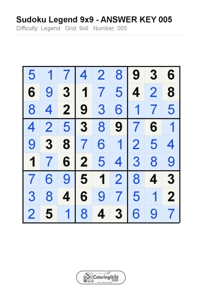 Sudoku LEGEND 9x9 Puzzle 005 - ANSWER
