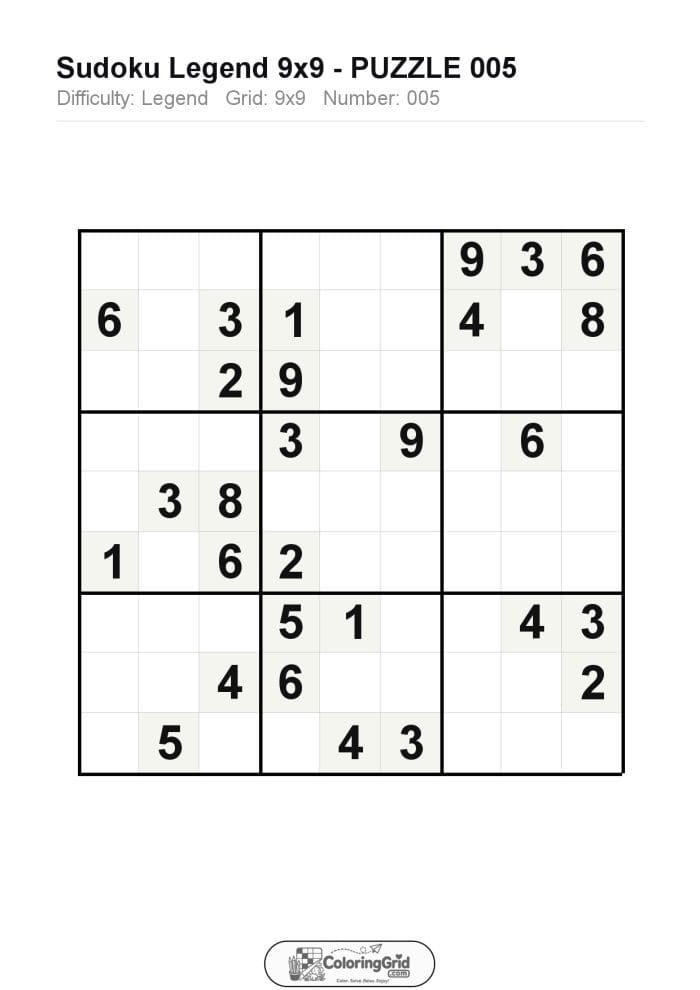 Sudoku LEGEND 9x9 Puzzle 005