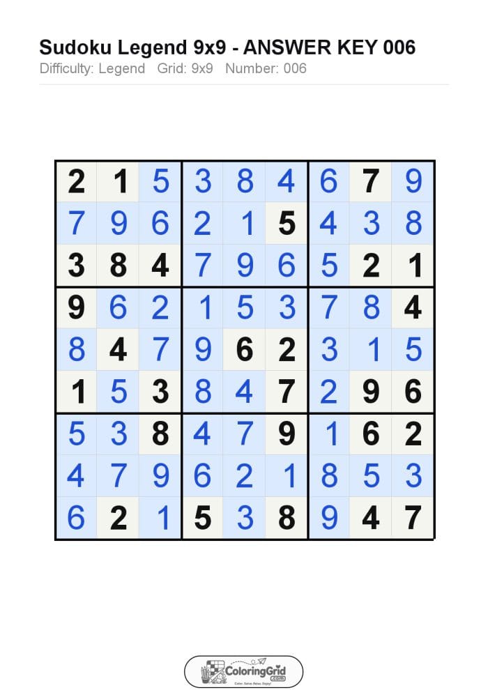 Sudoku LEGEND 9x9 Puzzle 006 - ANSWER