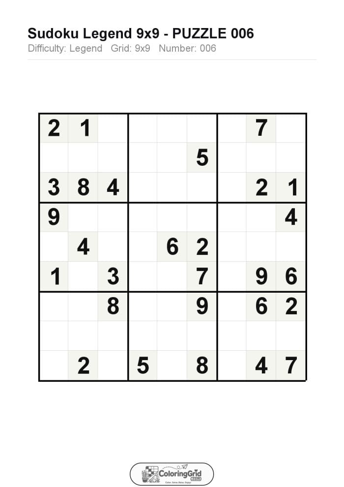 Sudoku LEGEND 9x9 Puzzle 006