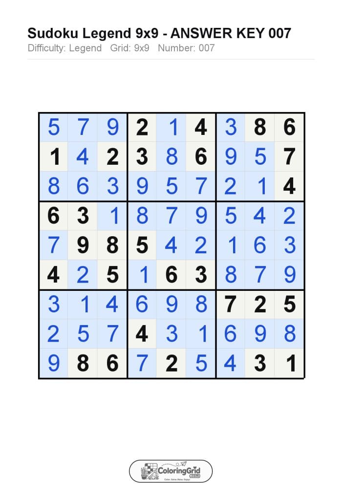 Sudoku LEGEND 9x9 Puzzle 007 - ANSWER