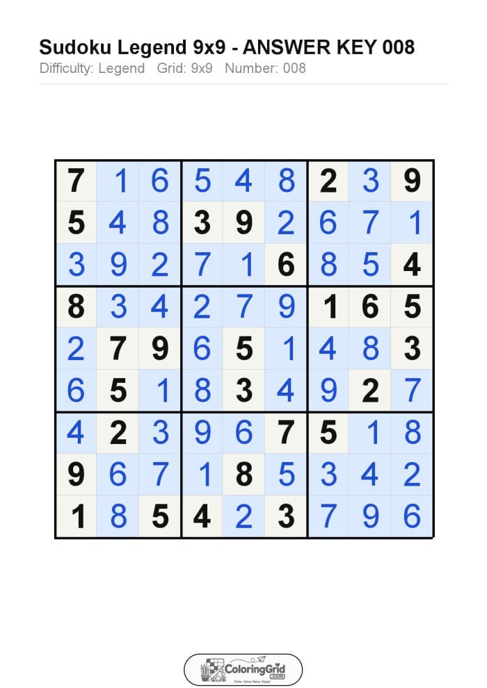 Sudoku LEGEND 9x9 Puzzle 008 - ANSWER