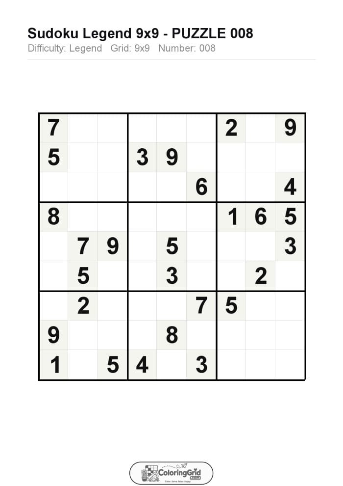 Sudoku LEGEND 9x9 Puzzle 008