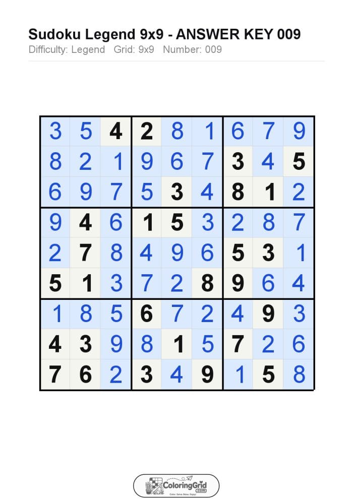 Sudoku LEGEND 9x9 Puzzle 009 - ANSWER
