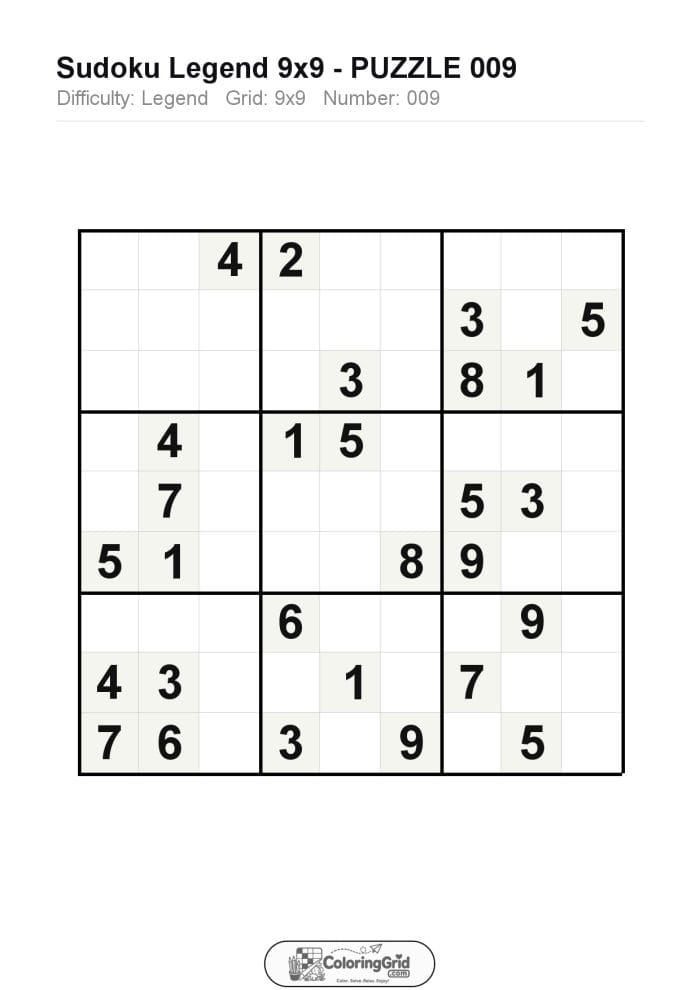 Sudoku LEGEND 9x9 Puzzle 009
