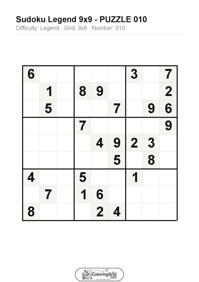 Sudoku LEGEND 9x9 Puzzle 010
