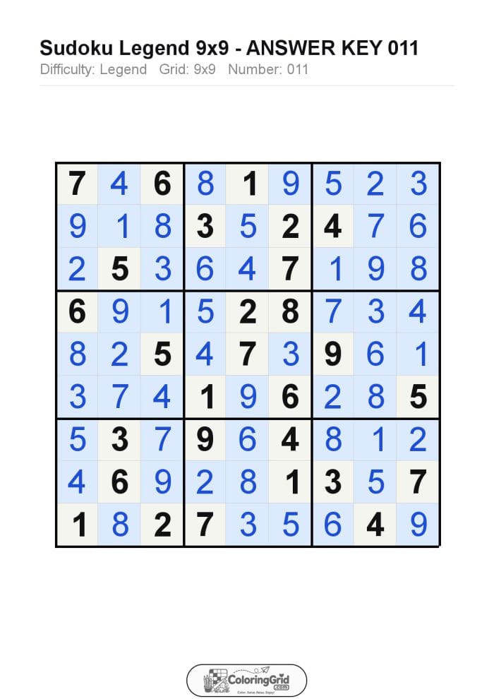 Sudoku LEGEND 9x9 Puzzle 011 - ANSWER