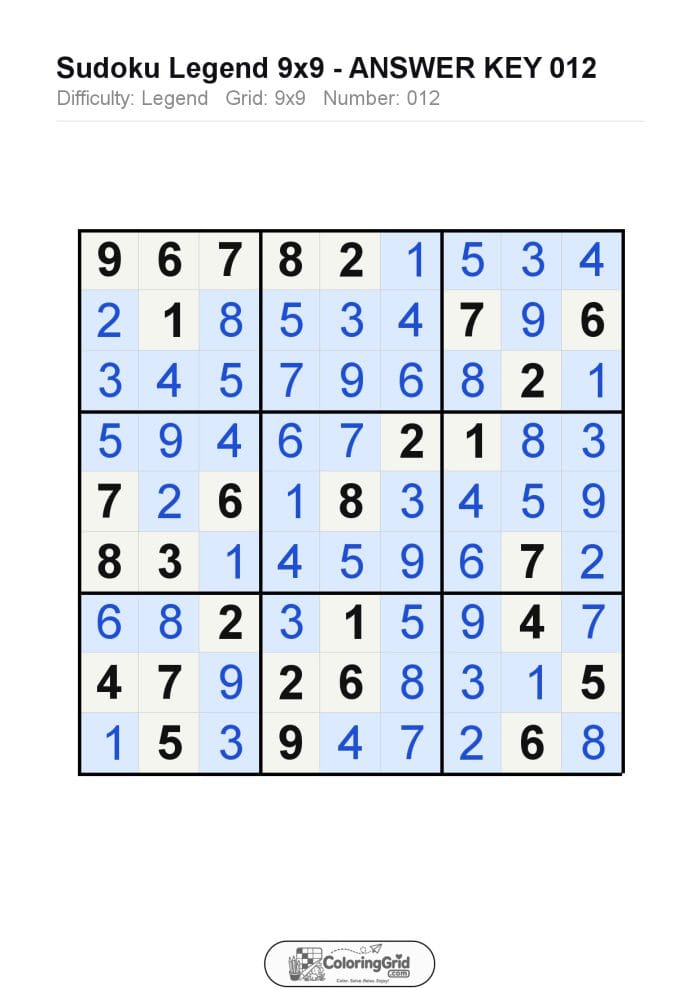 Sudoku LEGEND 9x9 Puzzle 012 - ANSWER