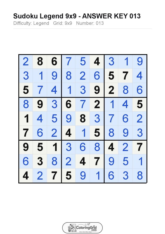 Sudoku LEGEND 9x9 Puzzle 013 - ANSWER