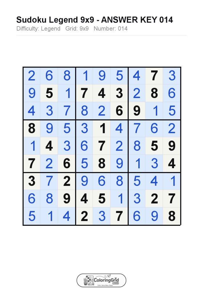 Sudoku LEGEND 9x9 Puzzle 014 - ANSWER
