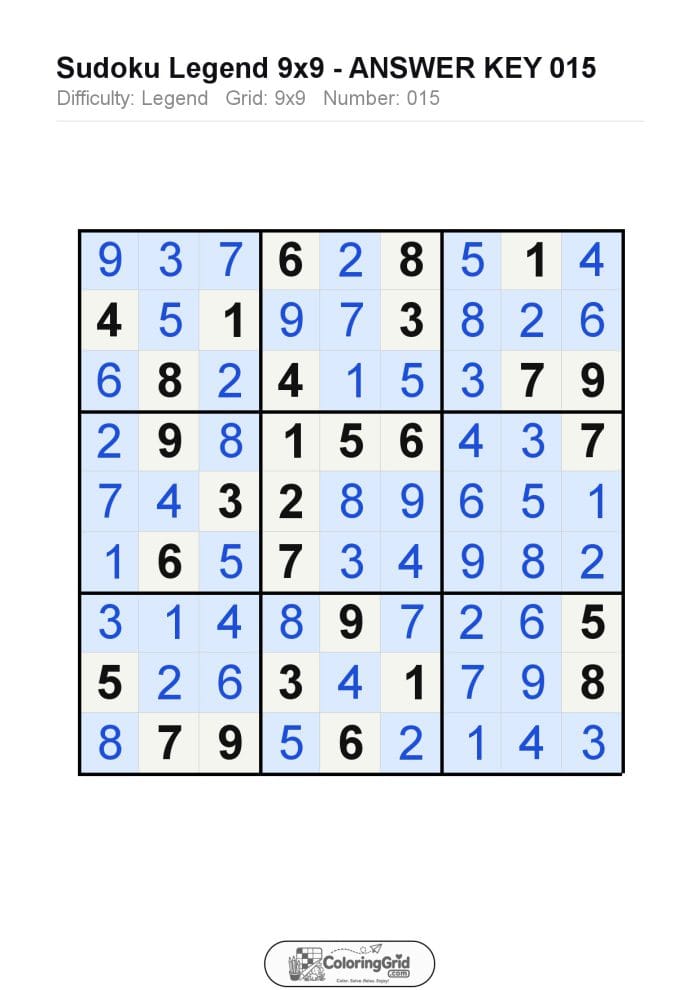 Sudoku LEGEND 9x9 Puzzle 015 - ANSWER