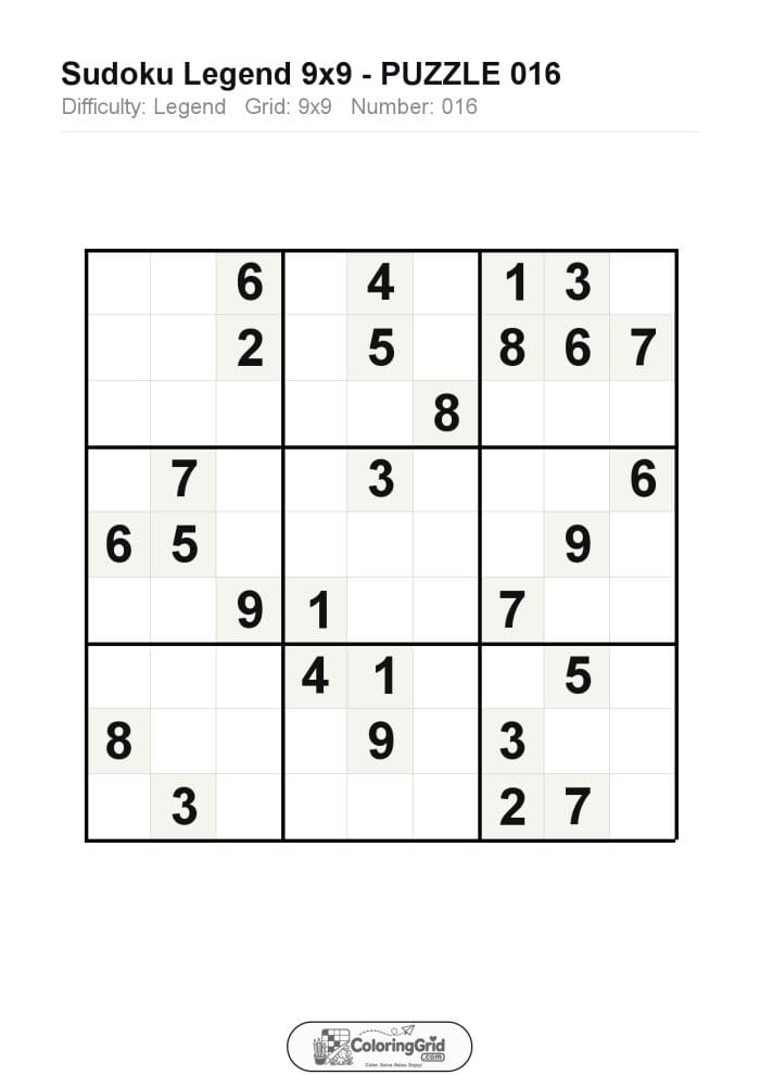 Sudoku LEGEND 9x9 Puzzle 016