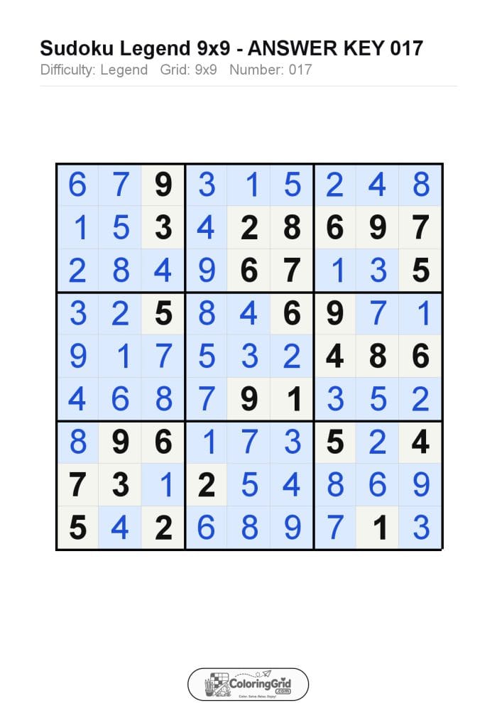 Sudoku LEGEND 9x9 Puzzle 017 - ANSWER