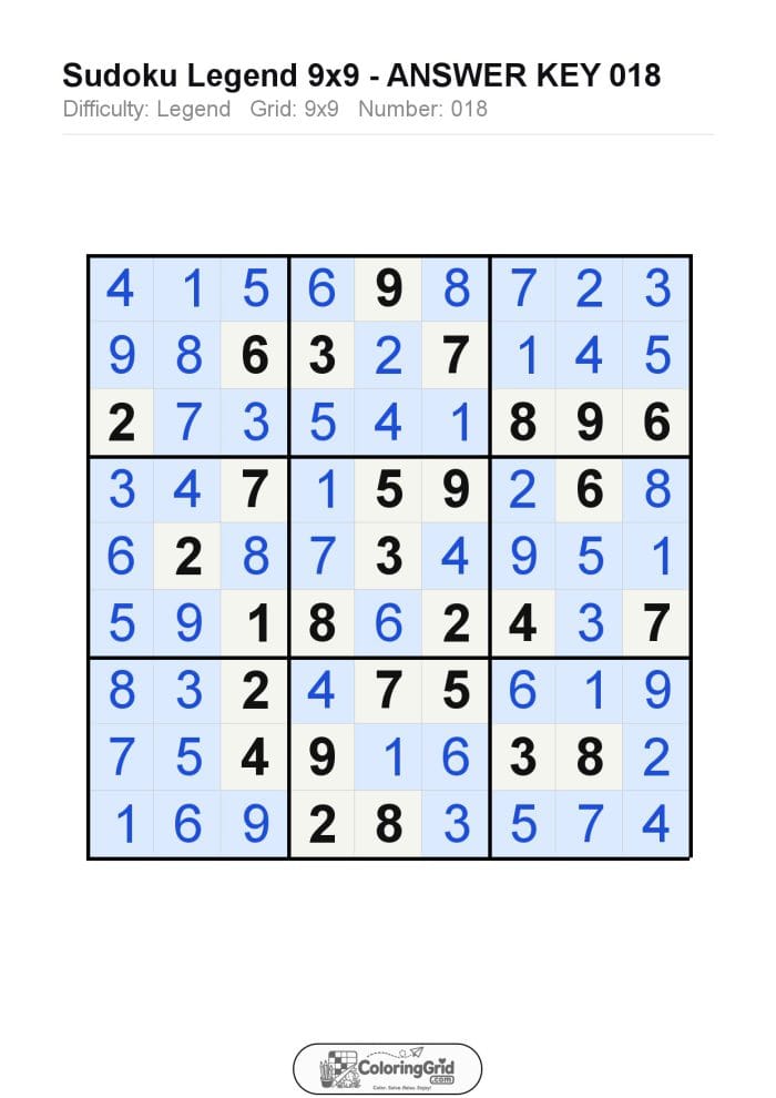 Sudoku LEGEND 9x9 Puzzle 018 - ANSWER