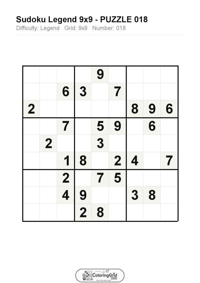 Sudoku LEGEND 9x9 Puzzle 018