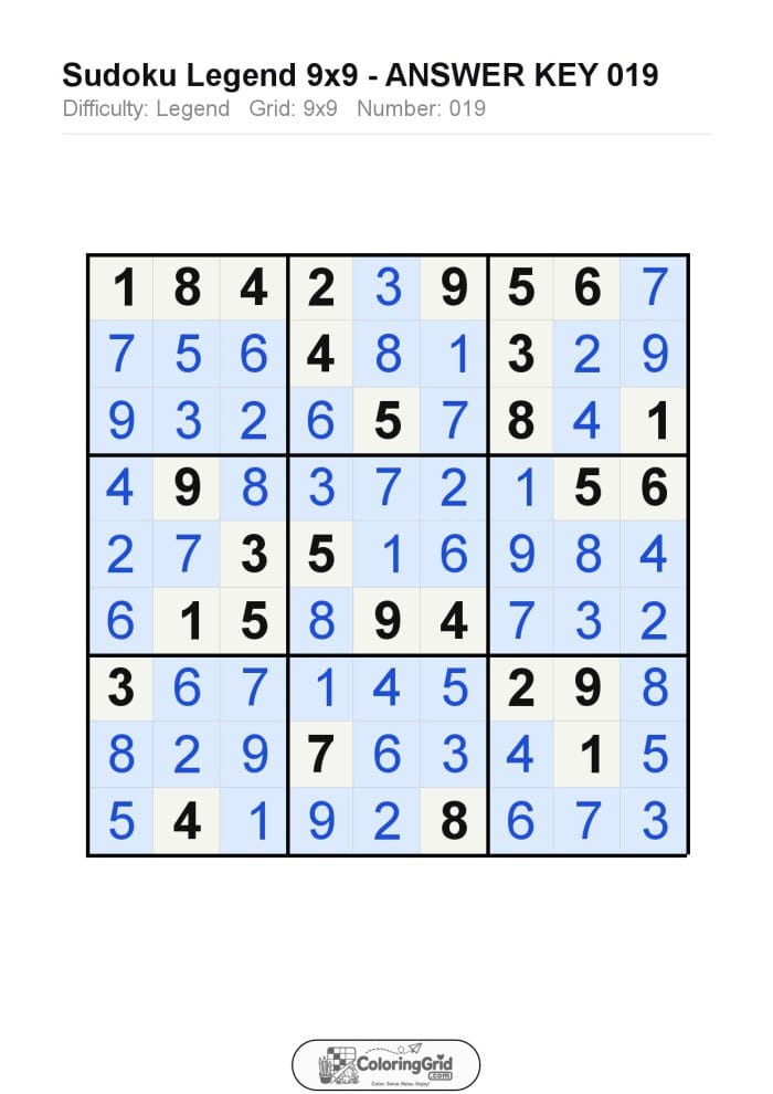 Sudoku LEGEND 9x9 Puzzle 019 - ANSWER