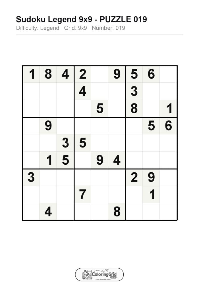 Sudoku LEGEND 9x9 Puzzle 019