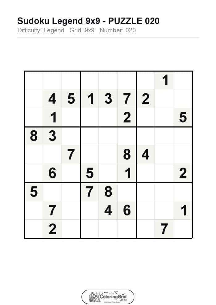 Sudoku LEGEND 9x9 Puzzle 020