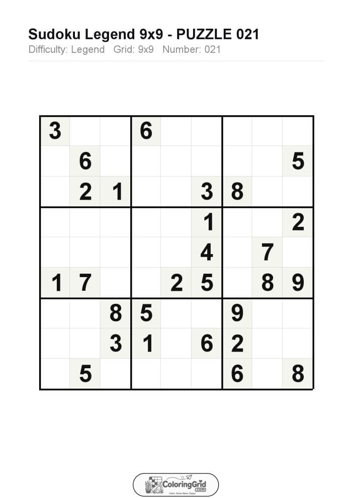 Sudoku LEGEND 9x9 Puzzle 021