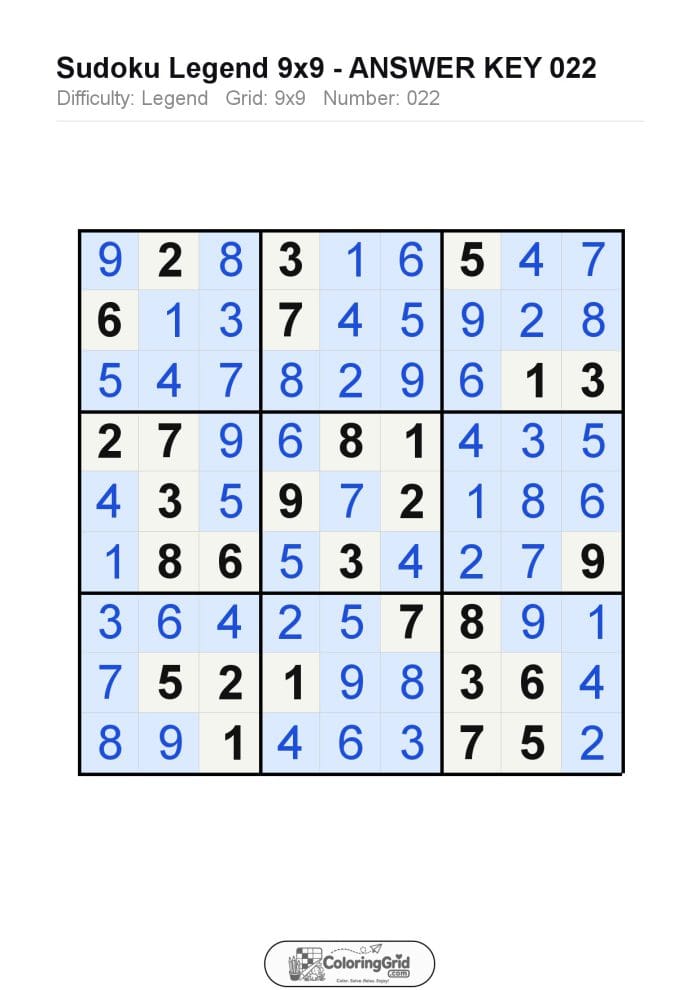 Sudoku LEGEND 9x9 Puzzle 022 - ANSWER