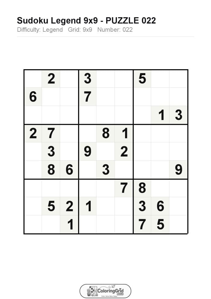 Sudoku LEGEND 9x9 Puzzle 022