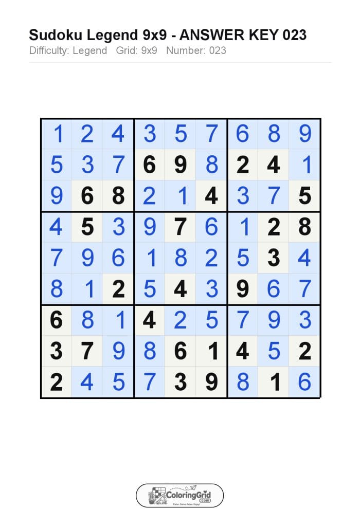Sudoku LEGEND 9x9 Puzzle 023 - ANSWER