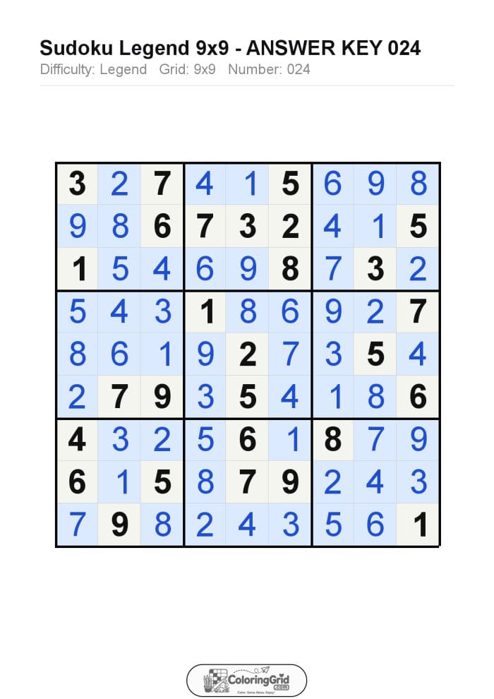 Sudoku LEGEND 9x9 Puzzle 024 - ANSWER
