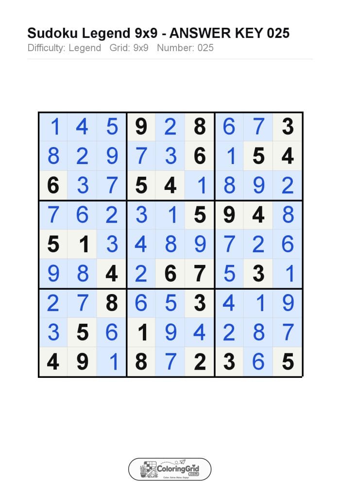Sudoku LEGEND 9x9 Puzzle 025 - ANSWER