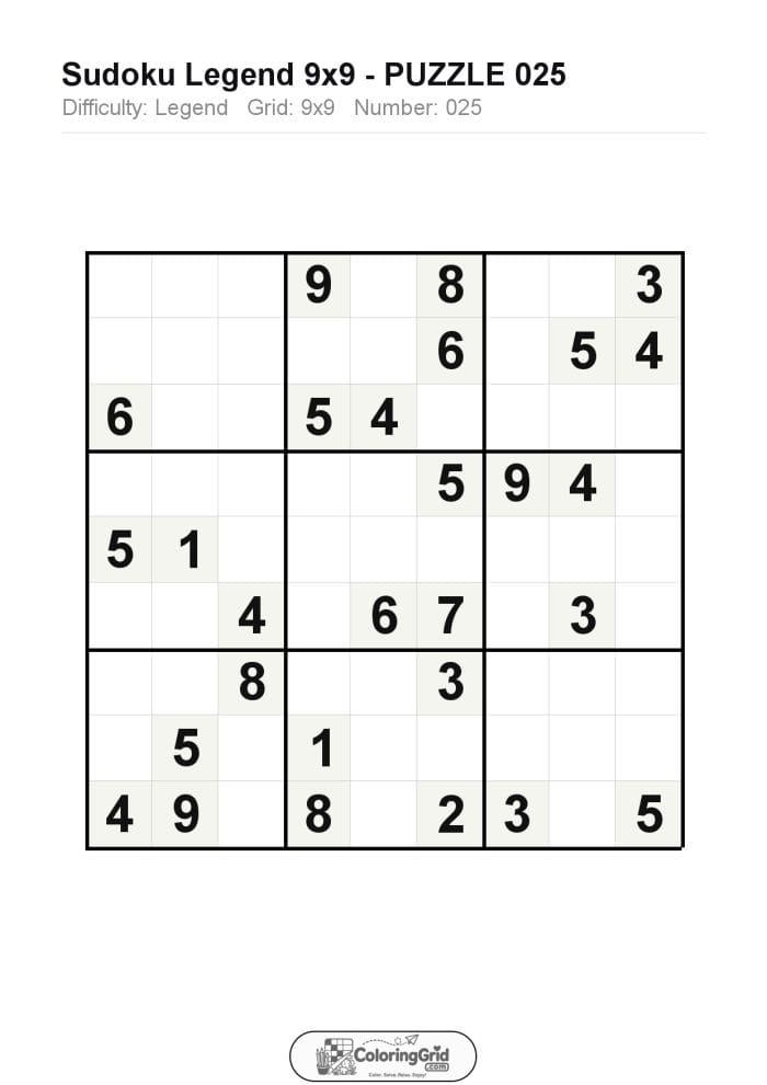 Sudoku LEGEND 9x9 Puzzle 025