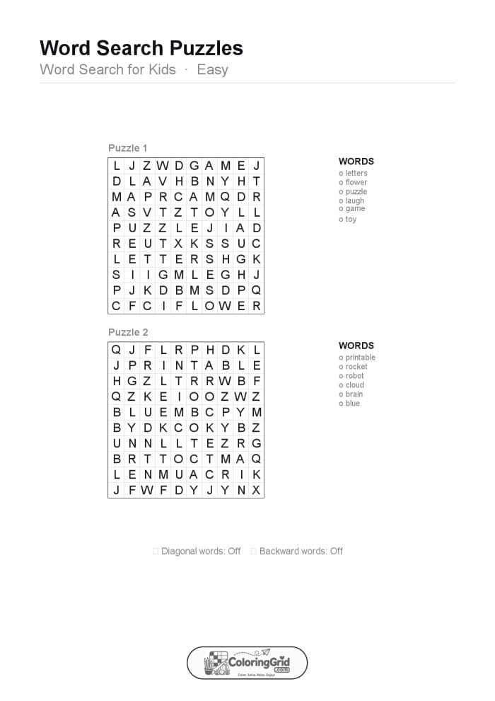 Word Search EASY - Word Search for Kids Puzzle 004 (2 puzzles)